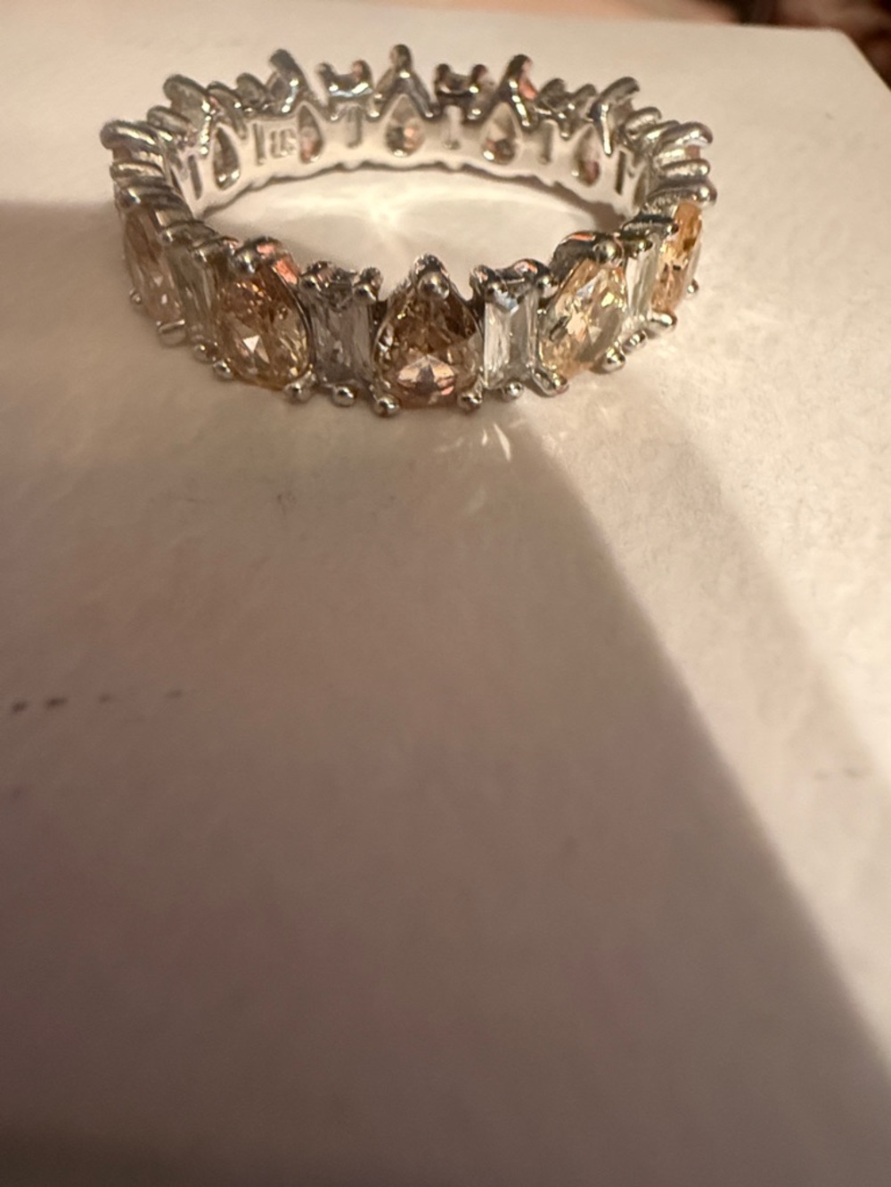 Silver Eternity Ring with Champagne Stones - Women Jewelry